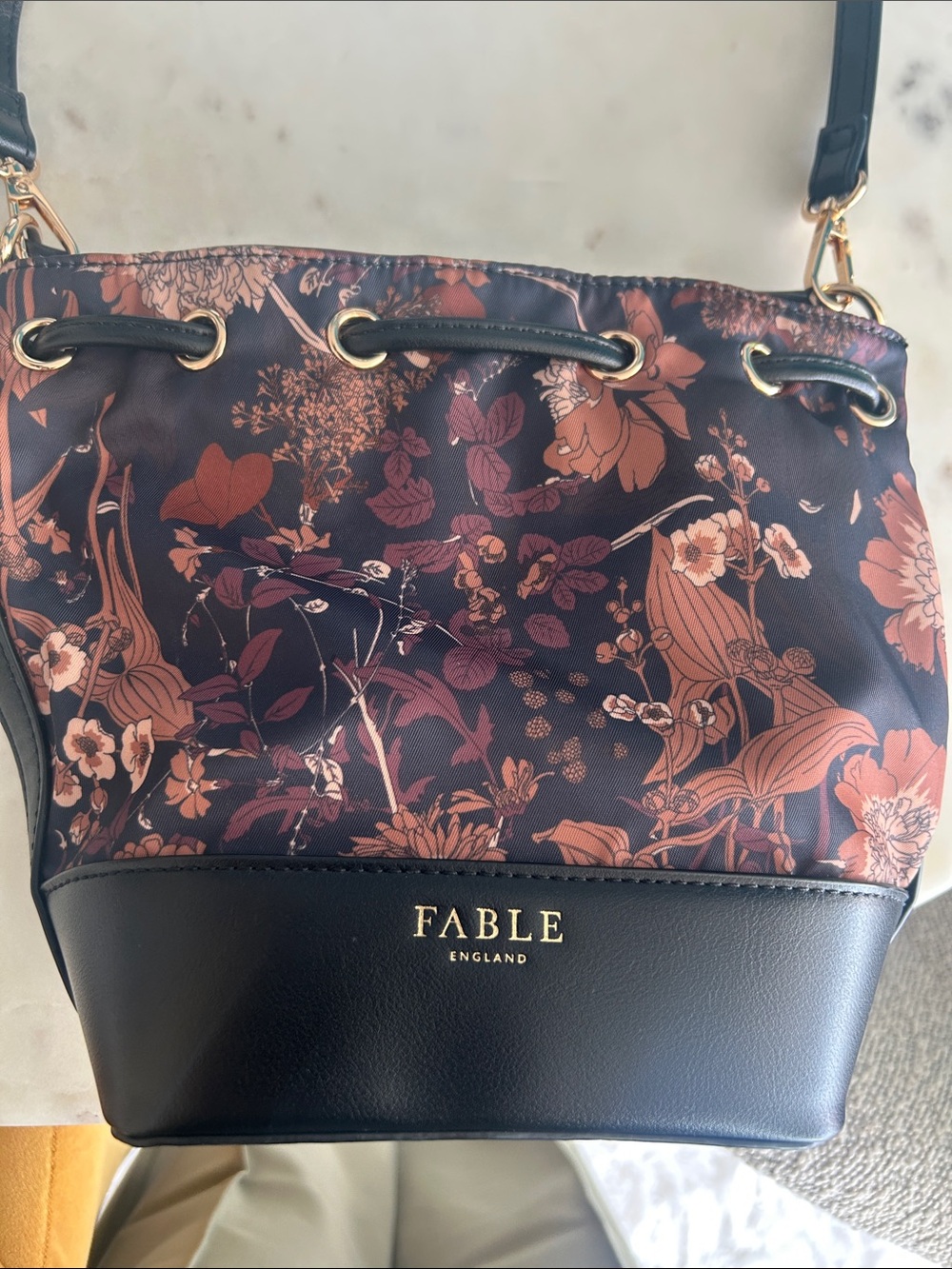 Fable England Navy & Rust Floral Drawstring Crossbody